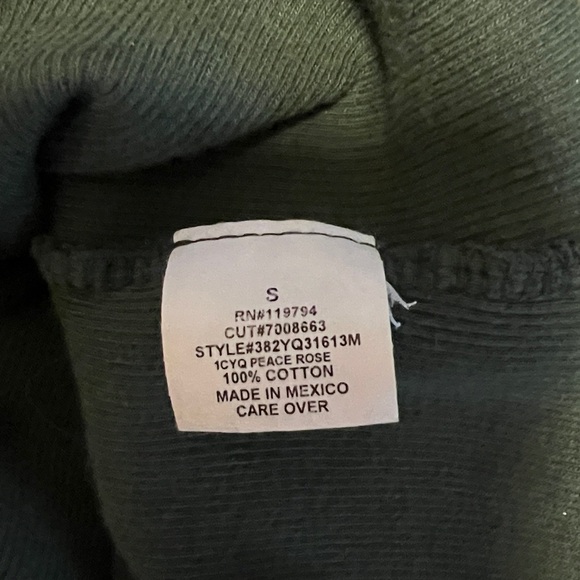 One World Olive Green Vintage Wash Ribbed Rose Peace Design Top - Picture 12 of 13